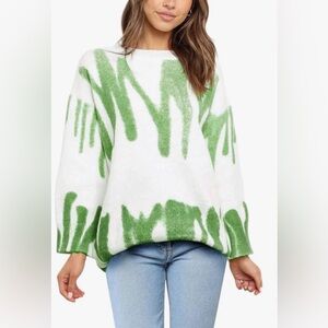 Green and White Women's Sweater